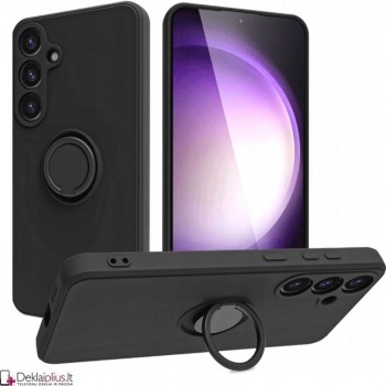 Švelnaus silikono dėklas su žiedu - juodas (Samsung S24 telefonui) Švelnaus silikono dėklas su žiedu - juodas (Samsung S24 telefonui)